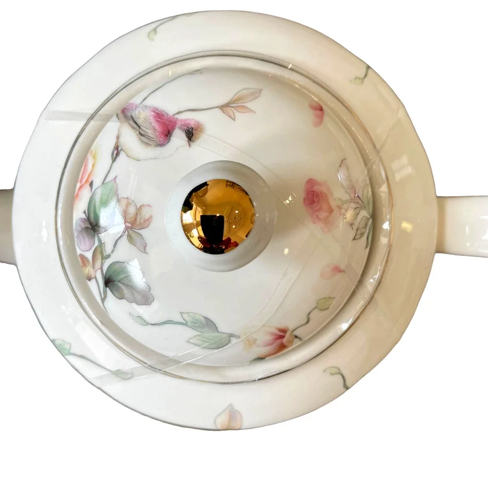 Grace Teaware Fine Porcelain Teapot Very Elegant Floral & Birds 7.5